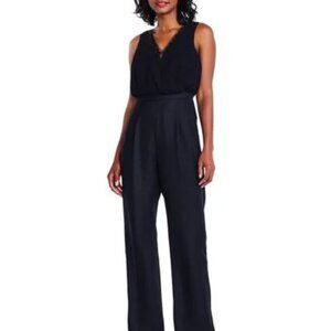 Adrianna Papell Beaded V-neck Georgette Chiffon Jumpsuit 0